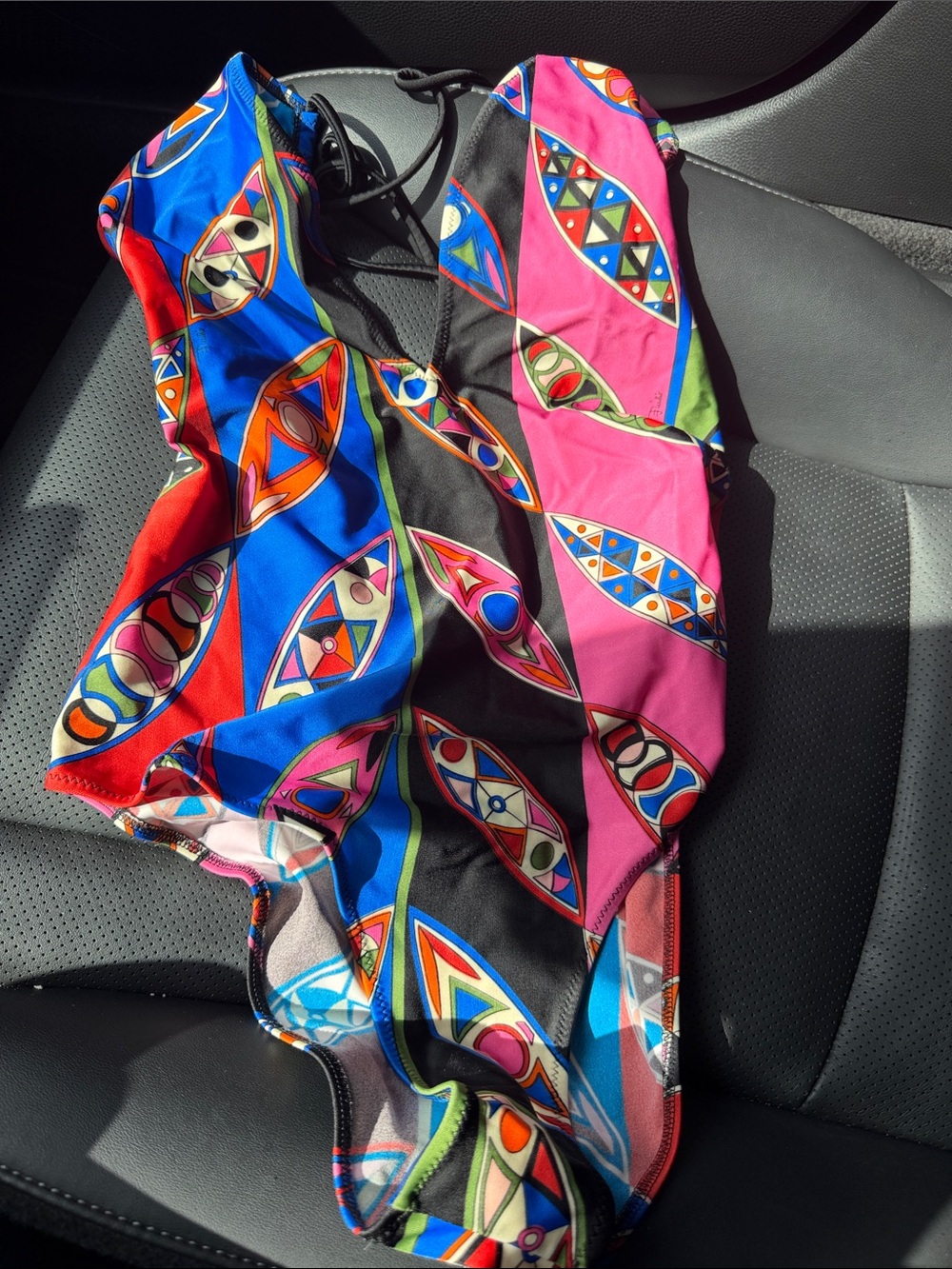 Emilio Pucci Bright Multicolor Geometric Silk Scarf — Blue, Pink, Red, Black